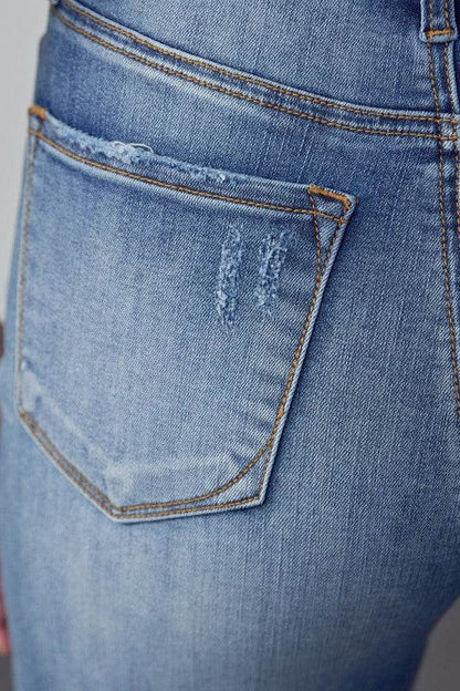 High-Rise Cropped Girlfriend Jeans with Ripped Details - Fashions Envy