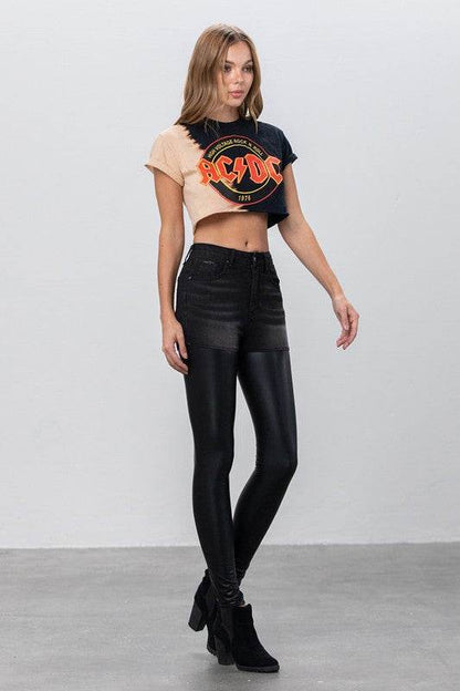 High-Rise Leather-Look Skinny Denim Pants in Dark Wash - Fashions Envy