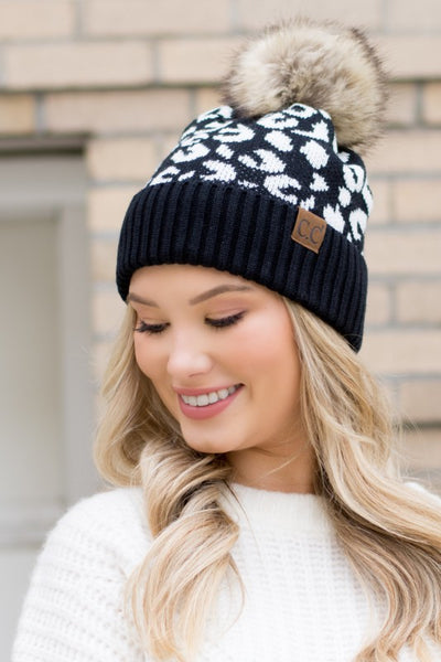 Leopard Fur Pom Beanie - Fashions Envy