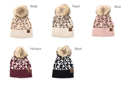 Leopard Fur Pom Beanie - Fashions Envy