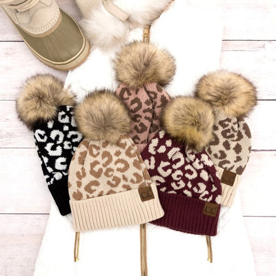 Leopard Fur Pom Beanie - Fashions Envy