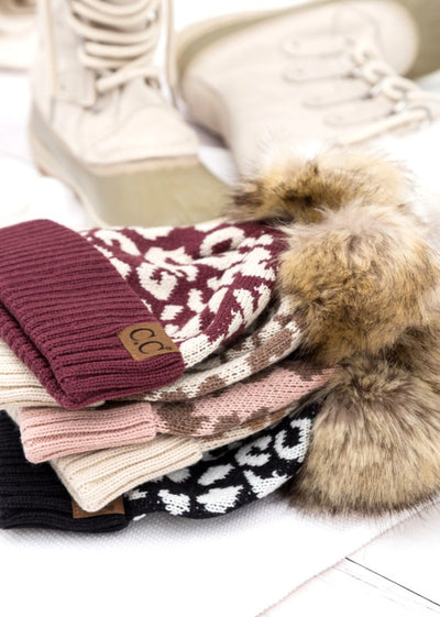 Leopard Fur Pom Beanie - Fashions Envy