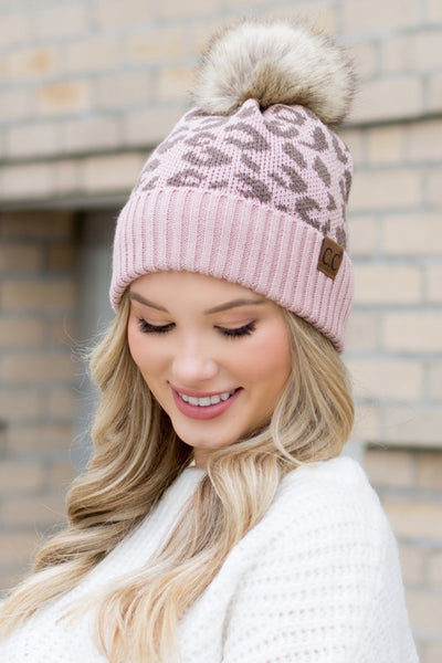 Leopard Fur Pom Beanie - Fashions Envy