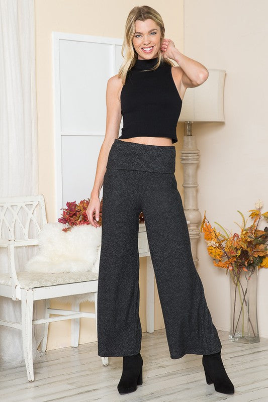 Ribbed Brush Wide Leg Pants with Pockets