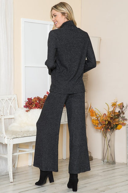 Ribbed Brush Wide Leg Pants with Pockets