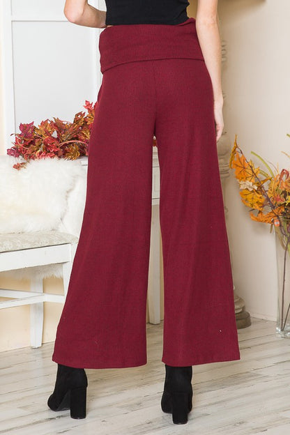 Ribbed Brush Wide Leg Pants with Pockets