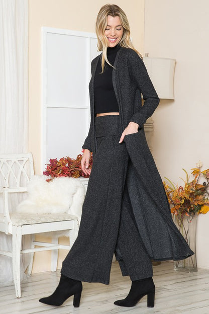 Ribbed Brush Wide Leg Pants with Pockets