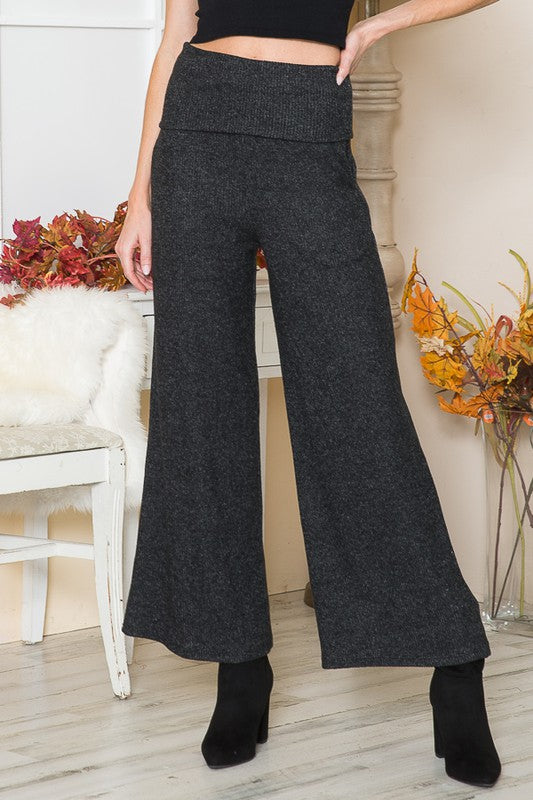 Ribbed Brush Wide Leg Pants with Pockets