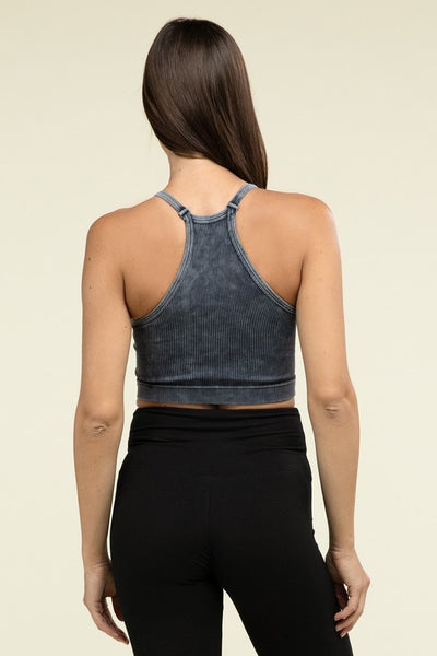 Washed Ribbed Seamless Cropped Cami Top - Fashions Envy
