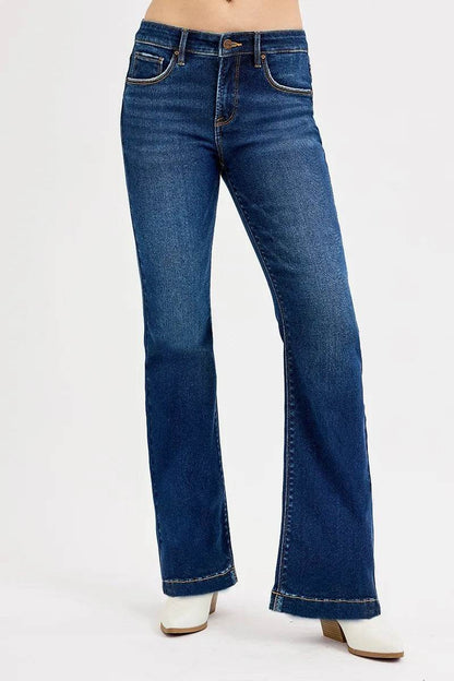 RISEN Full SIze Tummy Control Mid Rise Flare Jeans Plus SIze - Fashions Envy