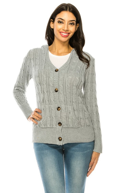 Plus Size Knit Long Sleeve Hoodie Sweater