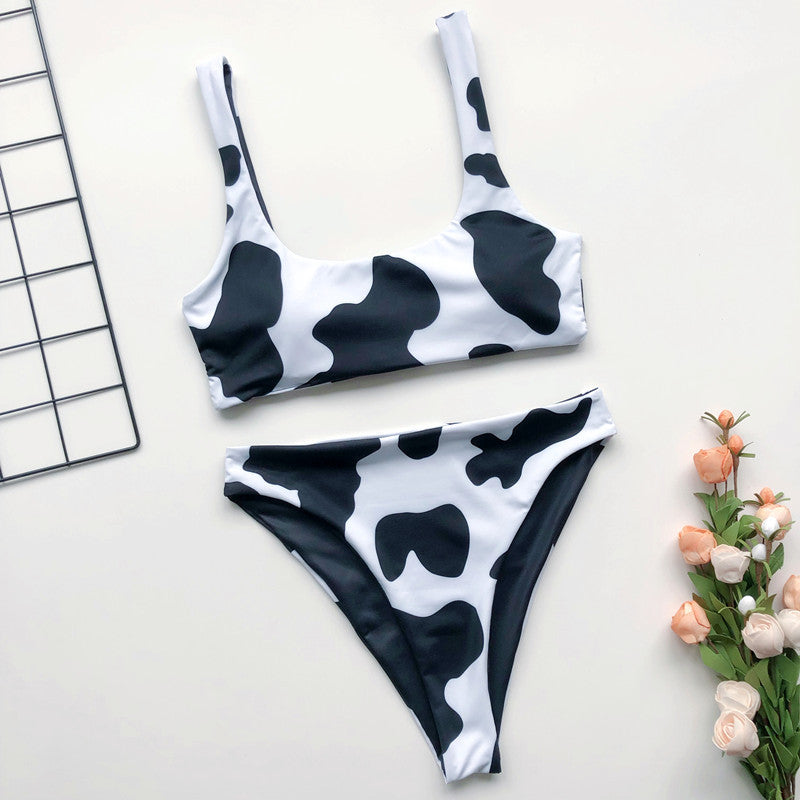 Cow Print Bikini - Mini Vest Style Swimwear