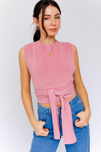 Cropped Multi-Tie/Convertible Sweater Tank Top