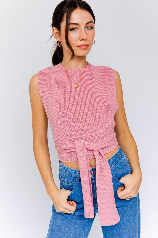 Cropped Multi-Tie/Convertible Sweater Tank Top