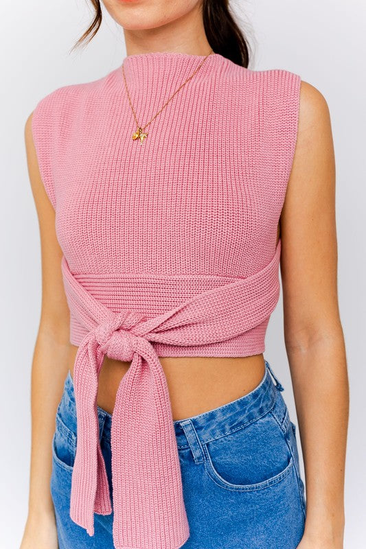 Cropped Multi-Tie/Convertible Sweater Tank Top