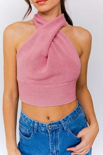 Cropped Multi-Tie/Convertible Sweater Tank Top