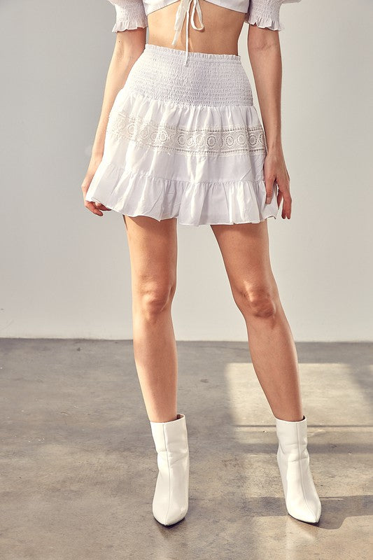 Casual Lace Trim Detail Skirt