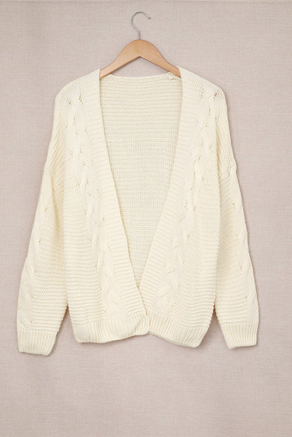 Cable-Knit Open Front Knitted Cardigan