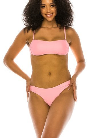 Removable Straps Basic Bandeau High Cut Bikini Swimsuit