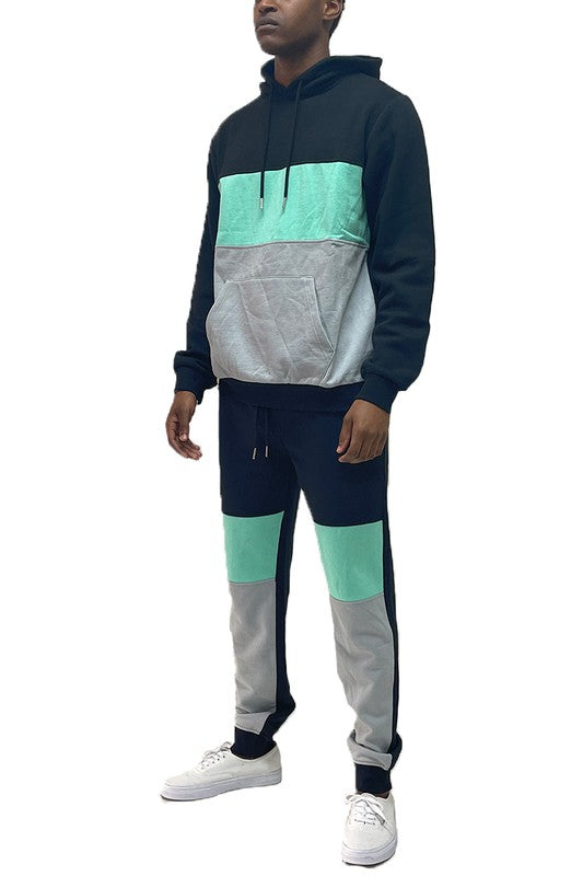 Mens Casual Color Block Tracksuit Set