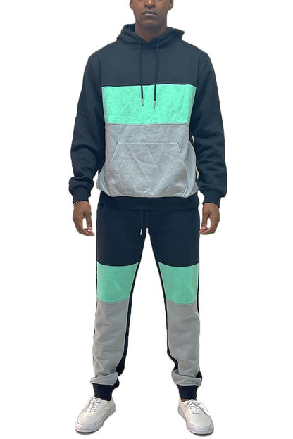 Mens Casual Color Block Tracksuit Set