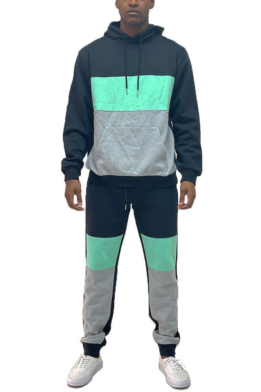 Mens Casual Color Block Tracksuit Set