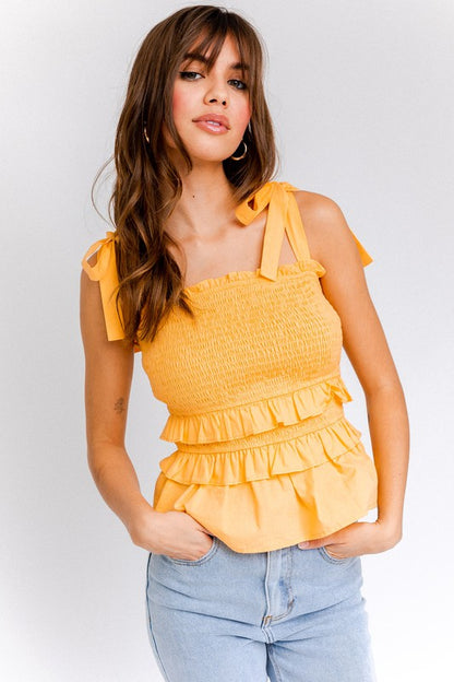 Cropped Sleeveless Smocked Tiered Ruffle Top