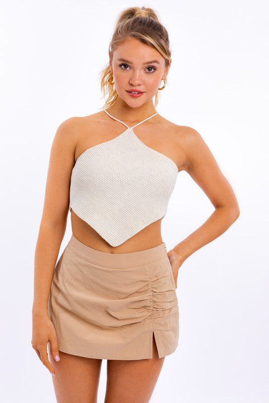 Criss-Cross Back Halter Crochet Knit Top