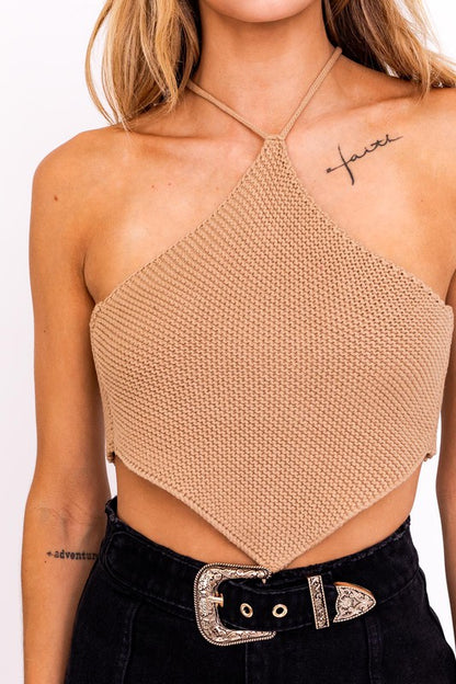 Criss-Cross Back Halter Crochet Knit Top