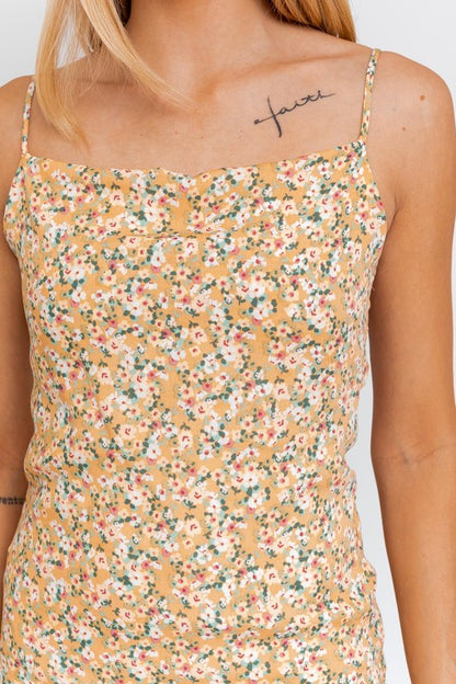 Floral Cowl Neck Cami Fitted Mini Dress