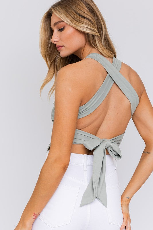 Criss-Cross Back Tie Smocked Tank