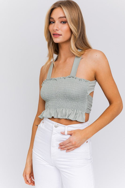 Criss-Cross Back Tie Smocked Tank