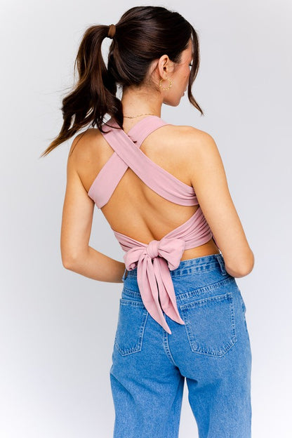 Criss-Cross Back Tie Smocked Tank