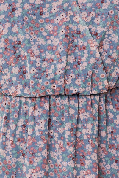 Puff Sleeve Faux Wrap Mini Dress With Ruffle - Fashions Envy