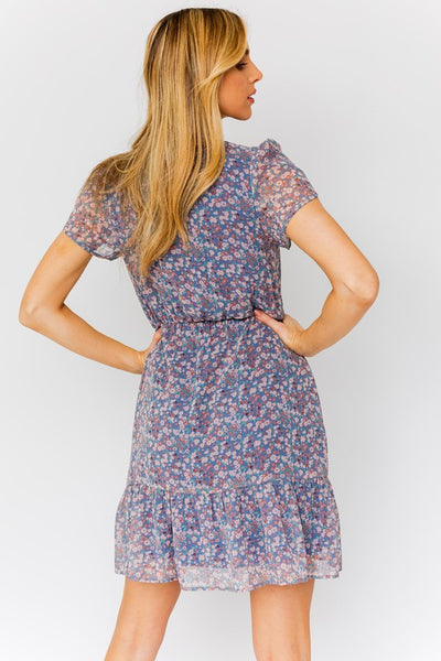 Puff Sleeve Faux Wrap Mini Dress With Ruffle - Fashions Envy