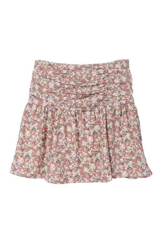 Flirty Summer Floral Shirred Waist Skirt