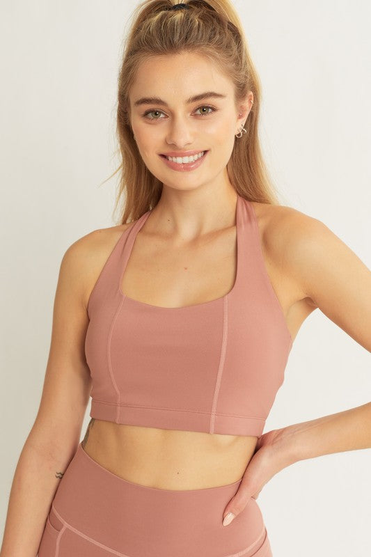 Activewear Crop Top Halter Back Detail Top