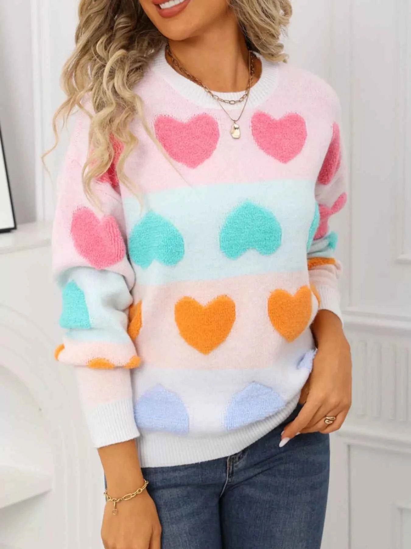 Fuzzy Heart Sweater - Valentine's Day Knit Pattern - Fashions Envy