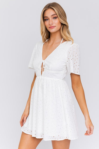 Romantic Short Sleeve Babydoll Style Mini Dress