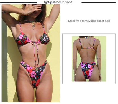 High-Waisted Bikini - Triangle Top Multiple Print Styles - Fashions Envy