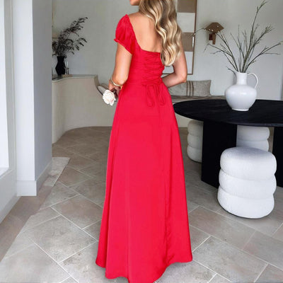 Women's Bohemian Backless Flowy Ruffled Maxi Dress with Adjustable Belt - Summer Vacation