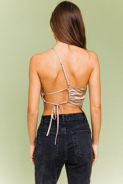 Asymmetrical One Shoulder Satin Top