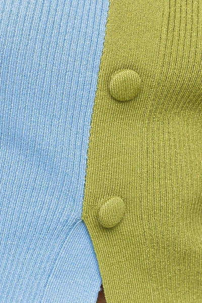 Color Block Button Front Sweater Top