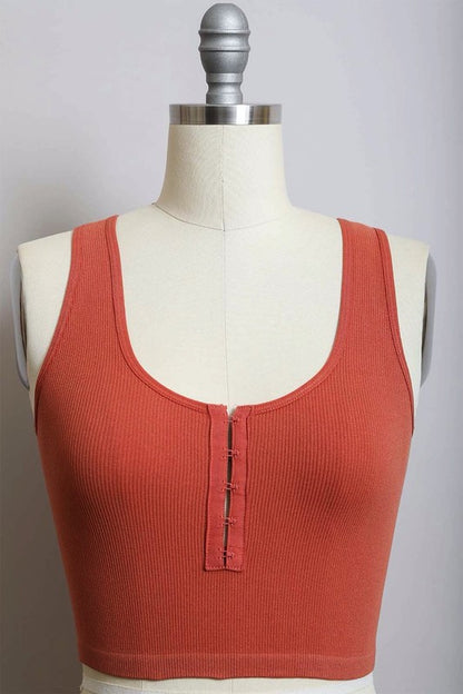 Cropped Ribbed Hook Eye Sleeveless Brami