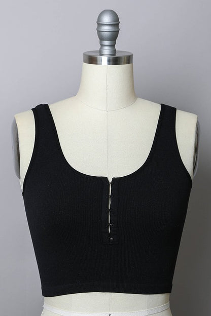 Cropped Ribbed Hook Eye Sleeveless Brami