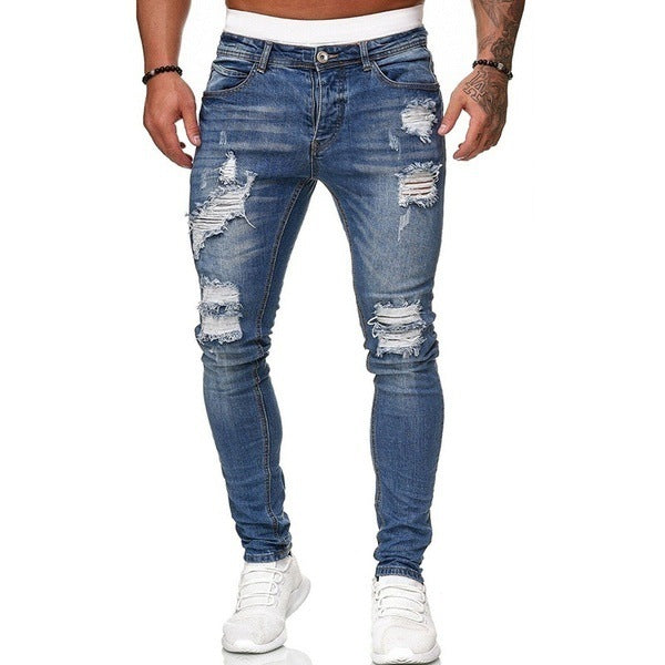 Ripped Skinny Jeans Men - Vintage Wash Denim Pants