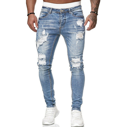 Ripped Skinny Jeans Men - Vintage Wash Denim Pants