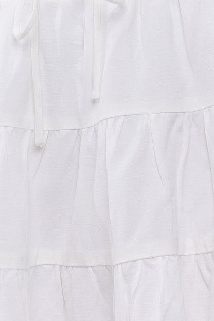 Front Tie Smocked Waist Flare Skirt