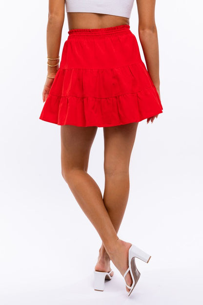 Front Tie Smocked Waist Flare Skirt