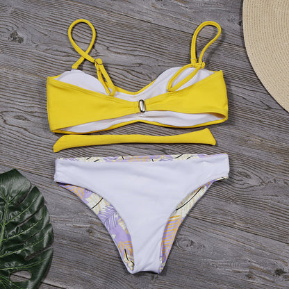 Mismatch Color Bikini - Bandeau Halter Top Swimsuit